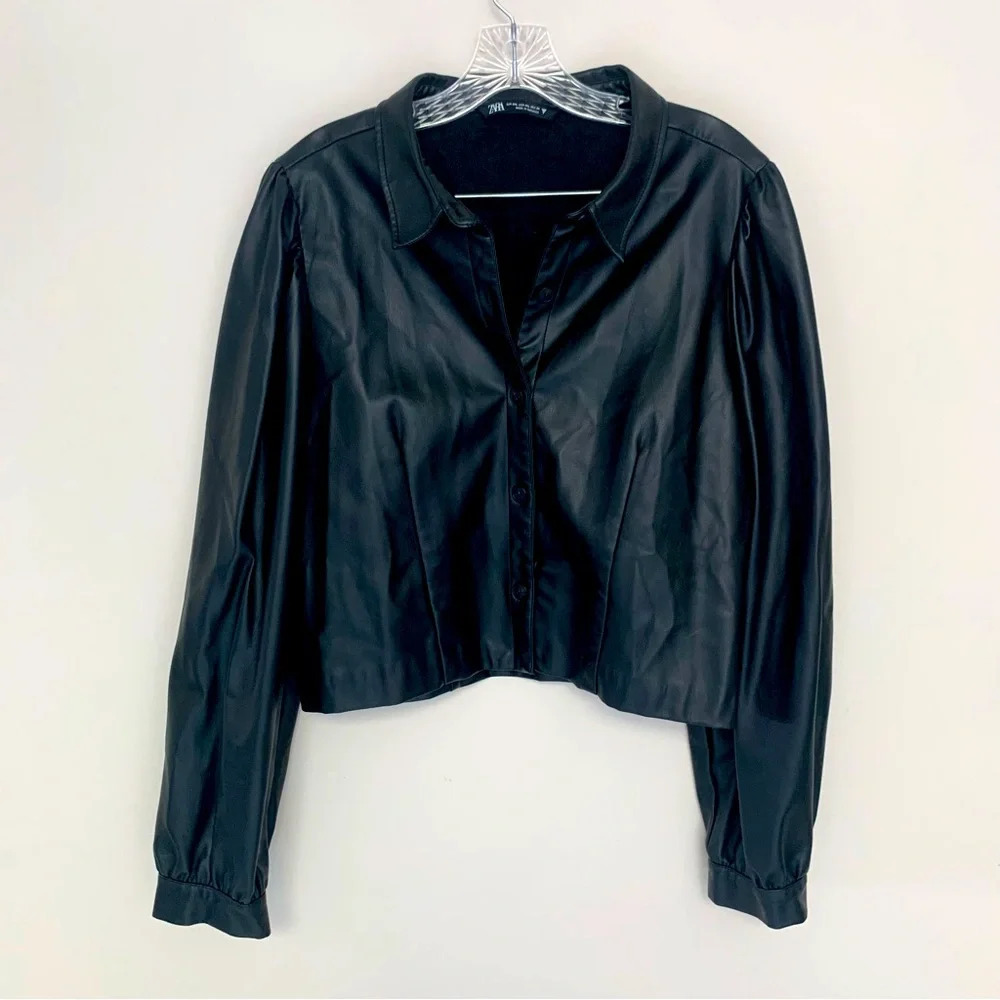 NWOT Zara Black Faux Leather Cropped Jacket XXL - Picture 5 of 14